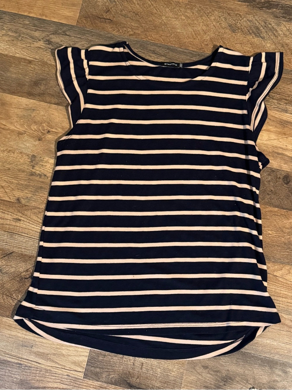 Staccato Navy & Cream Striped Flutter Sleeve Tank